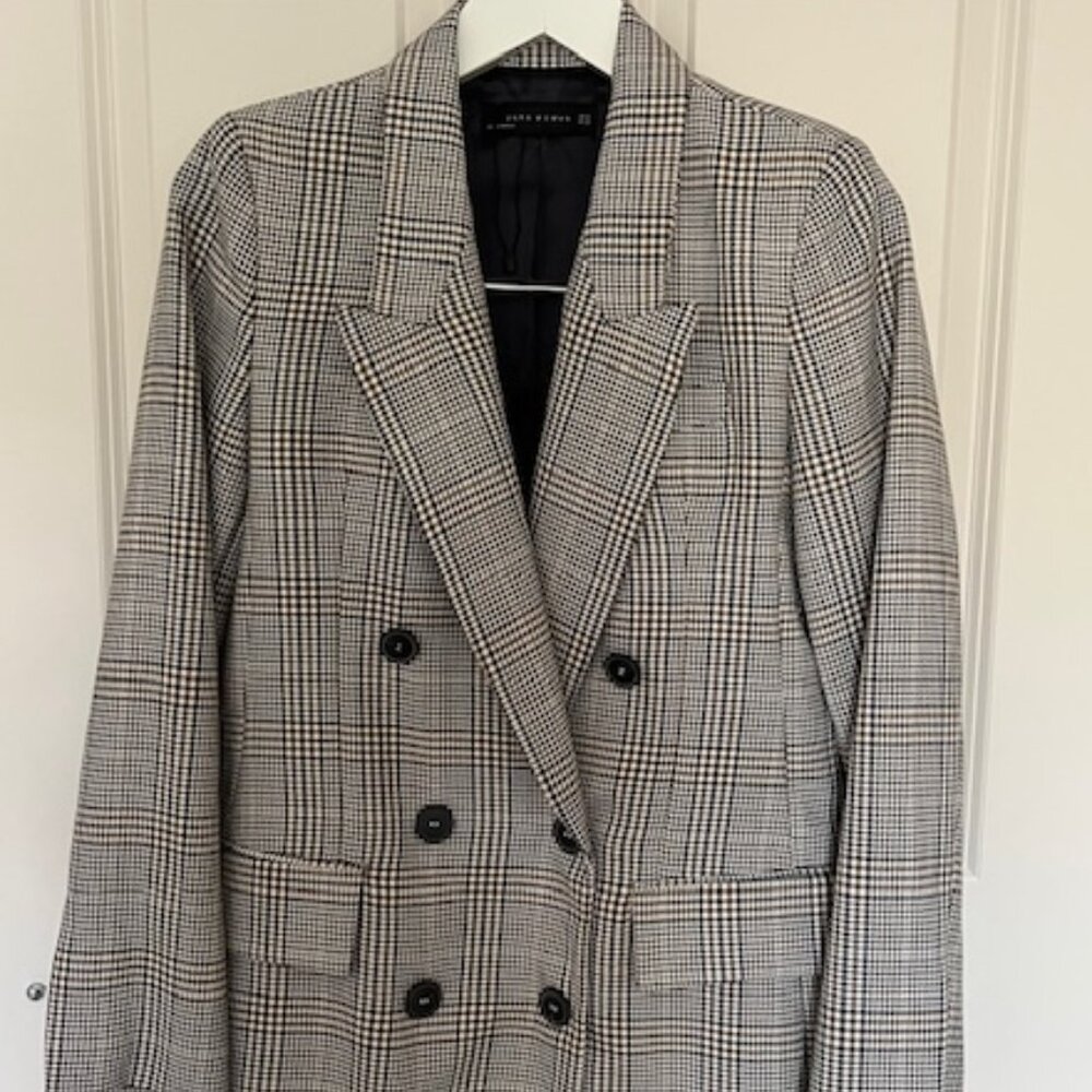 Zara Black and White Plaid Blazer